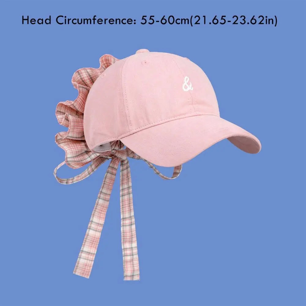 Embroidered Cotton Baseball Cap – Ribbon Strap Sun Hat