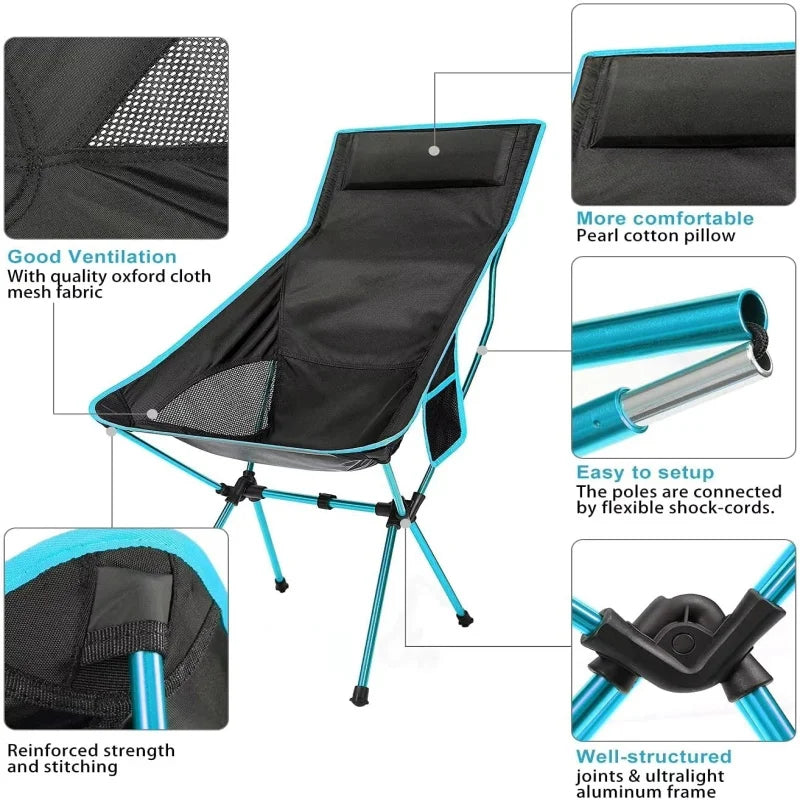Outdoor folding chair - Compact and ultra-light portable leisure recliner for camping, beach, fishing. Aluminum alloy moon chair Peaceful Pleasures Health and Wellness
