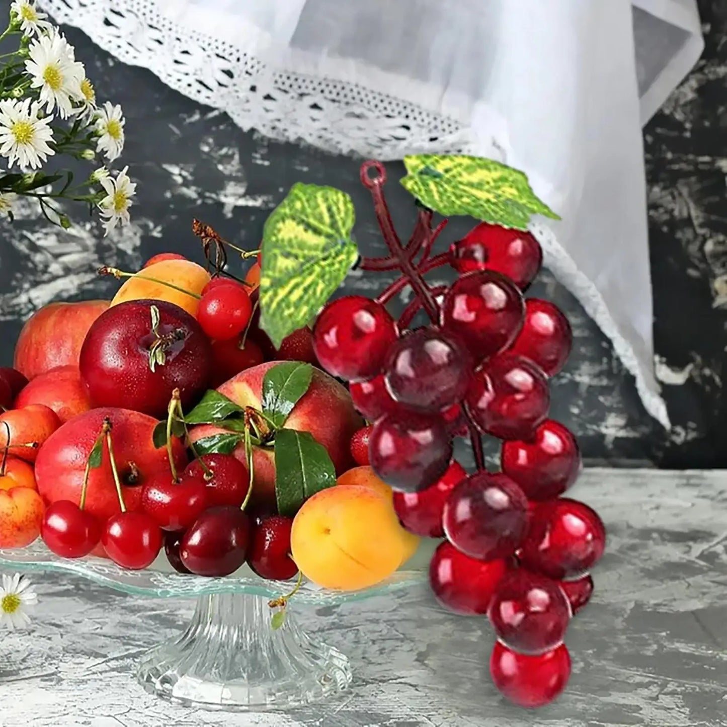 Artificial Grape Cluster Decor | Purple, Black & Green Faux Grapes