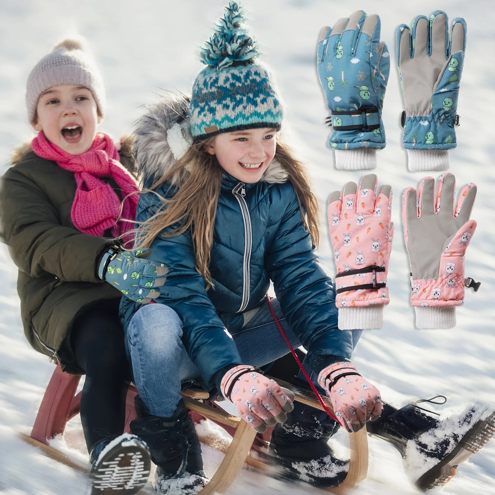 Children Winter Gloves Thickened Warm Cartoon Print Ultra-Soft Lightweight Cold-Weather for Ski Fitness Running Gift For Xmas Peaceful Pleasures Health and Wellness