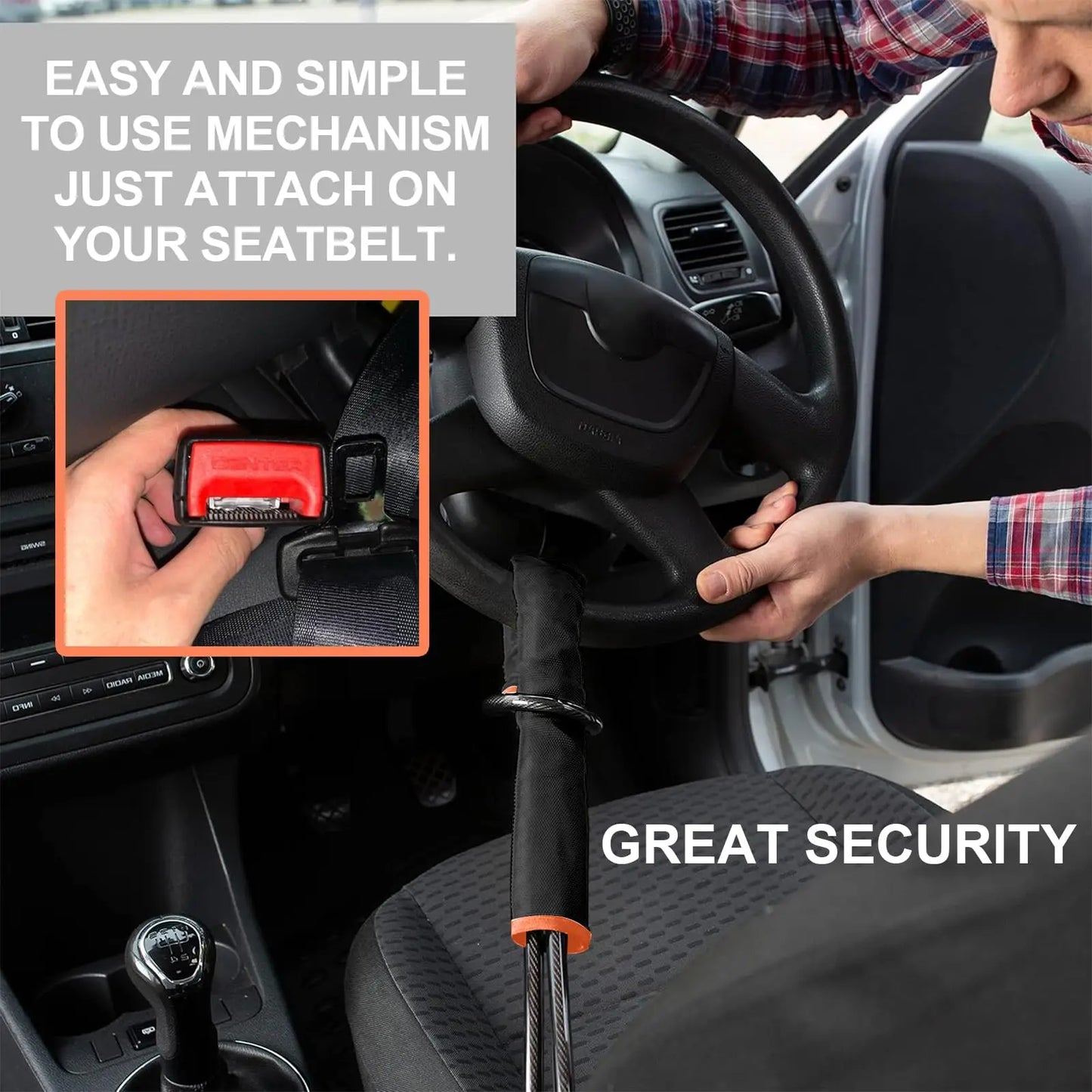 Universal Anti-theft Device Car Steering Wheel Lock Safety Belt Buckle Lock Steel Cable Lock Steel Wire Rope Lock Car Security Peaceful Pleasures Health and Wellness