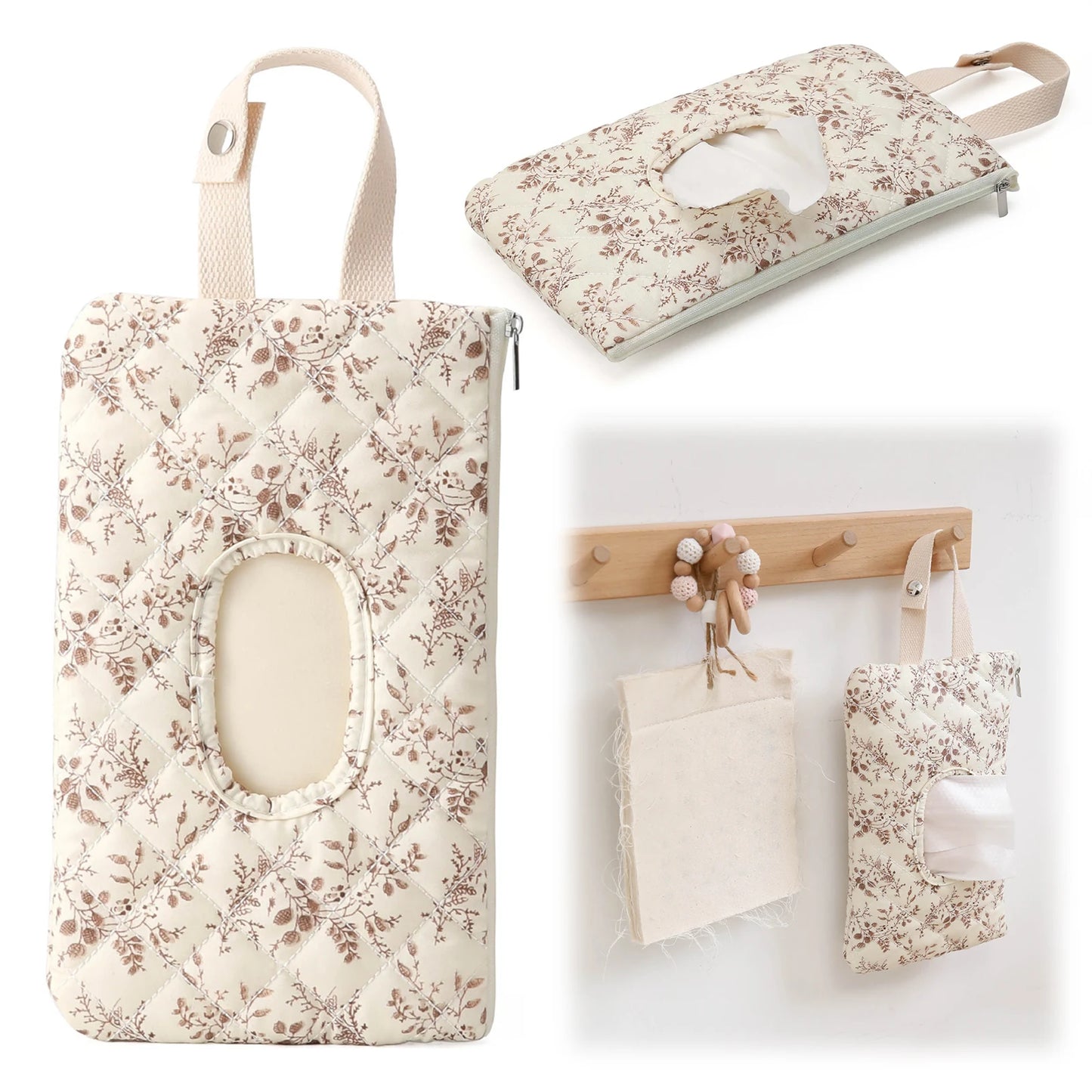 Canvas Floral Quilted Baby Wipes Dispenser | Travel Wipe Bag