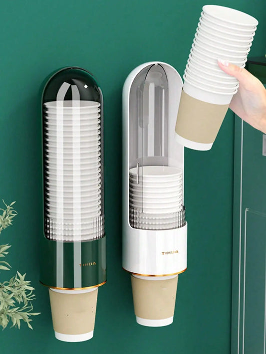 1Pcs Disposable Paper Cup Dispenser Pull Type Plastic Cup Holder Anti-Dust Storage Rack Office Home Organizer Peaceful Pleasures Health and Wellness