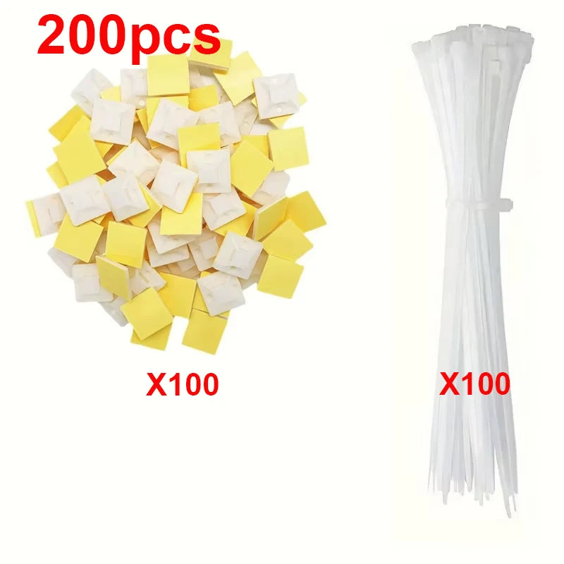 200-piece Self-adhesive Cable Tie Holders Management Clips Wall