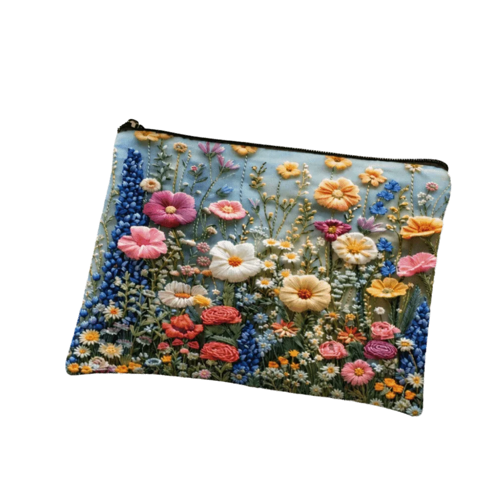 Floral Canvas Makeup Bag – Large Zipper Cosmetics Organizer