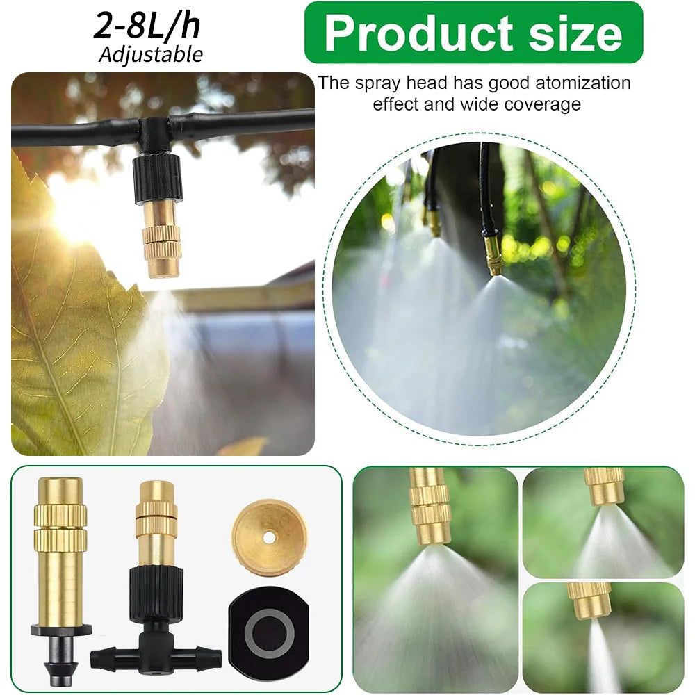 10M-30M Outdoor Misting Cooling System 4/7mm Hose for Patio Greenhouse Garden Irrigation Watering 1/4'' Brass Atomizer Nozzles Peaceful Pleasures Health and Wellness