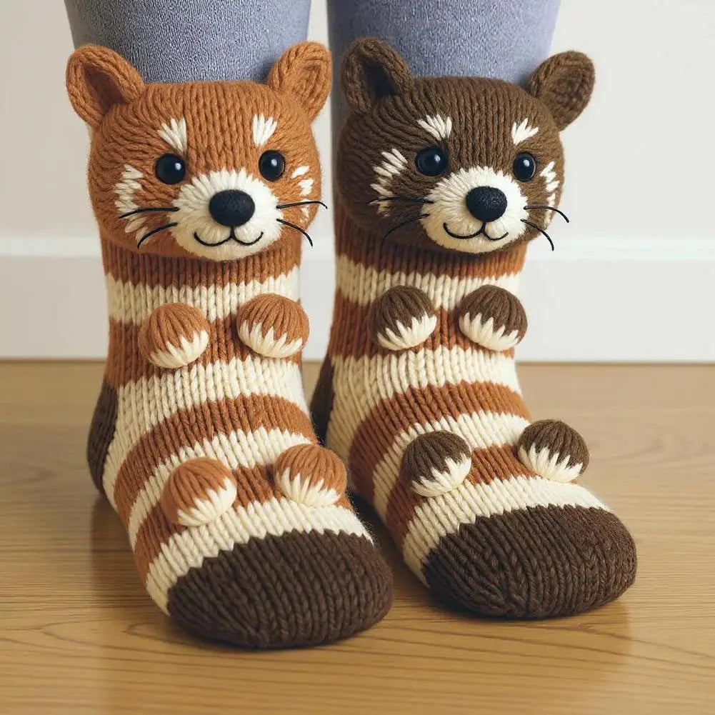 3D Knit Animal Socks – Warm Wool Floor Socks, Rabbit & Panda