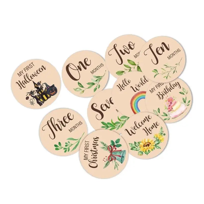 Baby Monthly Milestone Cards | Double-Sided Wooden Animal Props