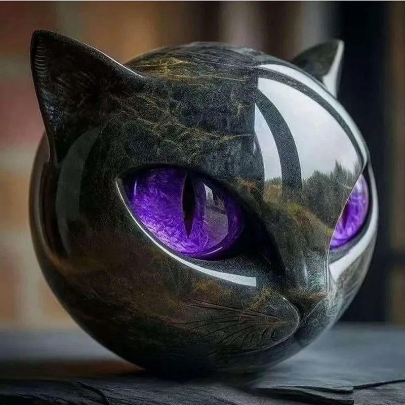 1Pcs Green Luxurious Black Cat Stone Resin Sculpture - Elegant Volcanic Rock Effect Statue with Intricate Marbled Eyes and Pointed Ears, Hand-Painted-Like Detail and Durability for Home/Office Decoration, No Electricity Requi Peaceful Pleasures Health and Wellness