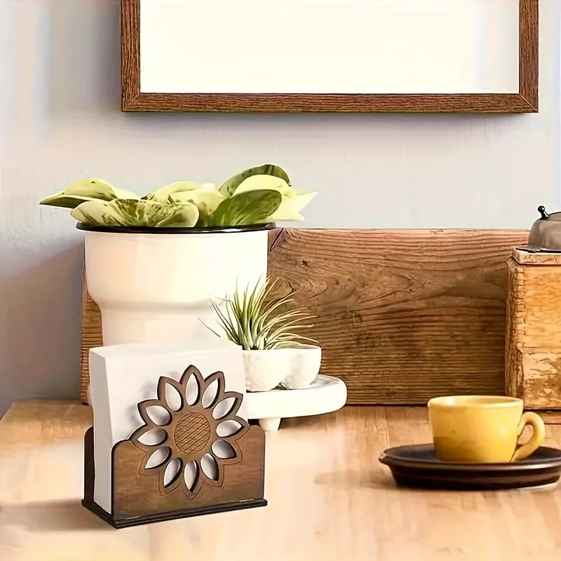 Wooden Sunflower Napkin Holder | Farmhouse Kitchen Decor Napkin Holder Peaceful Pleasures Health and Wellness