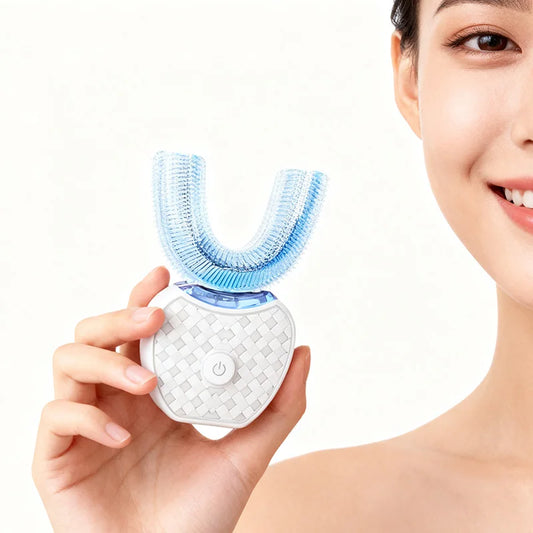 U-shaped electric toothbrush with ultrasonic oral cleaner, featuring soft bristles and an adult whitening tool Peaceful Pleasures Health and Wellness