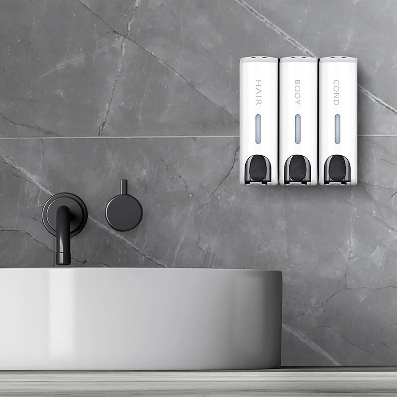 Bathroom Automatic soap dispenser Trio Wall Mounted Shampoo and Conditioner Dispenser, Conditioner Body Wash Dispenser Set Peaceful Pleasures Health and Wellness