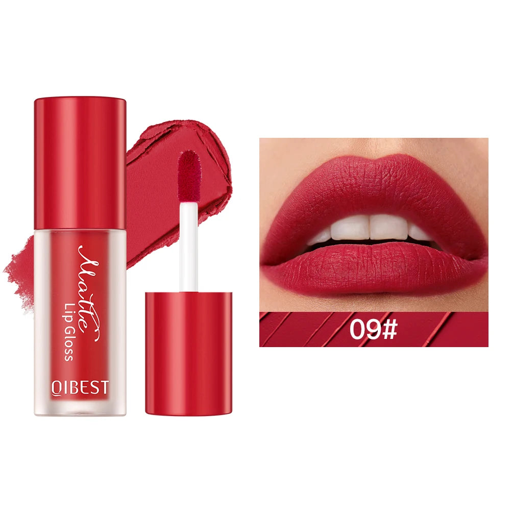 QIBEST Sexy Red Lasting Velvet Matte Lip Gloss Waterproof Nonstick Cup Liquid Lipstick Makeup For Women Beauty Lip Glaze Tint Peaceful Pleasures Health and Wellness 09