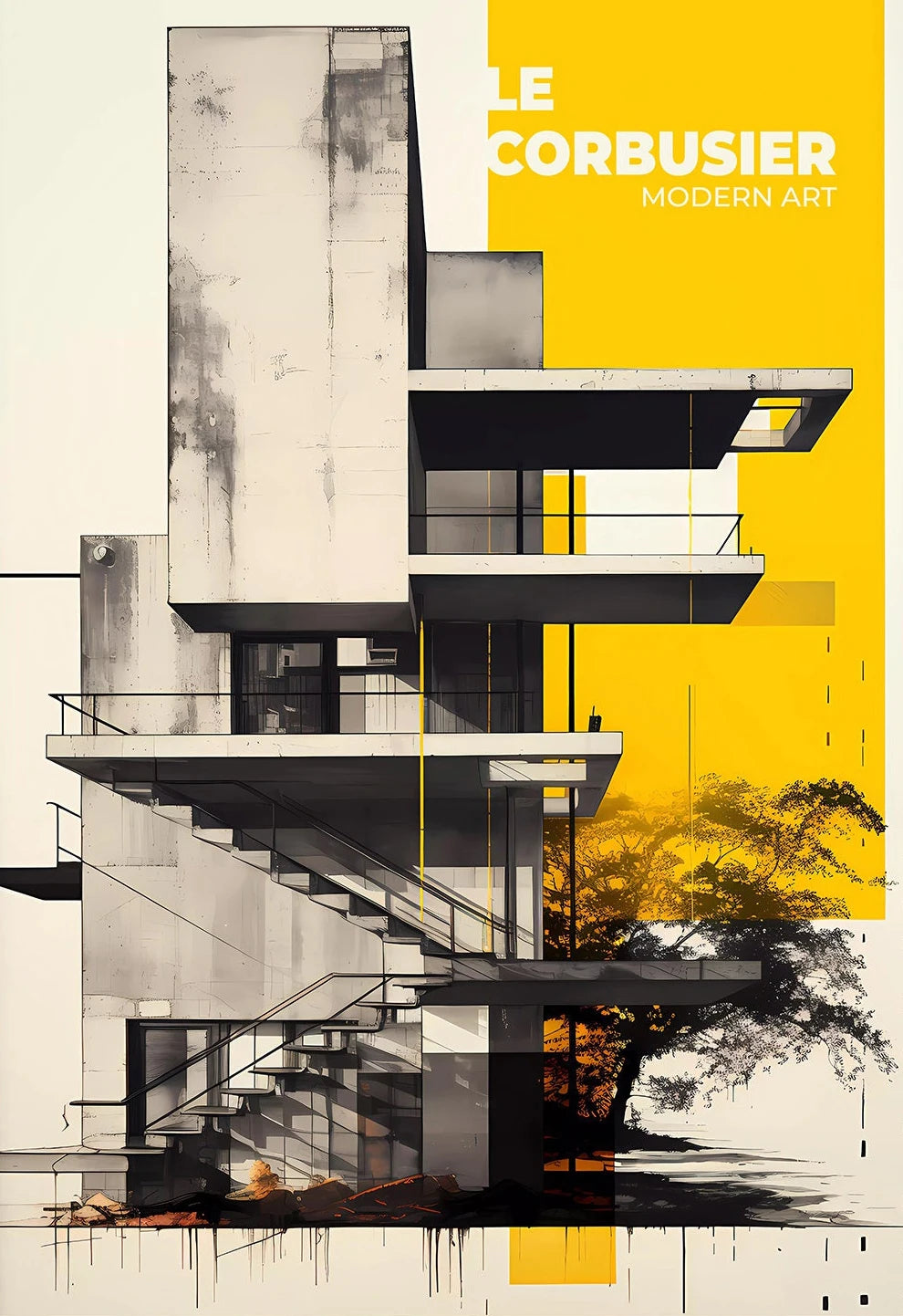 Fallingwater Bauhaus Architecture Abstract Canvas Wall Art Print