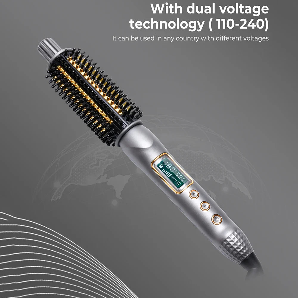 3-in-1 Ceramic Ionic Hair Curler, Straightener & Round Brush