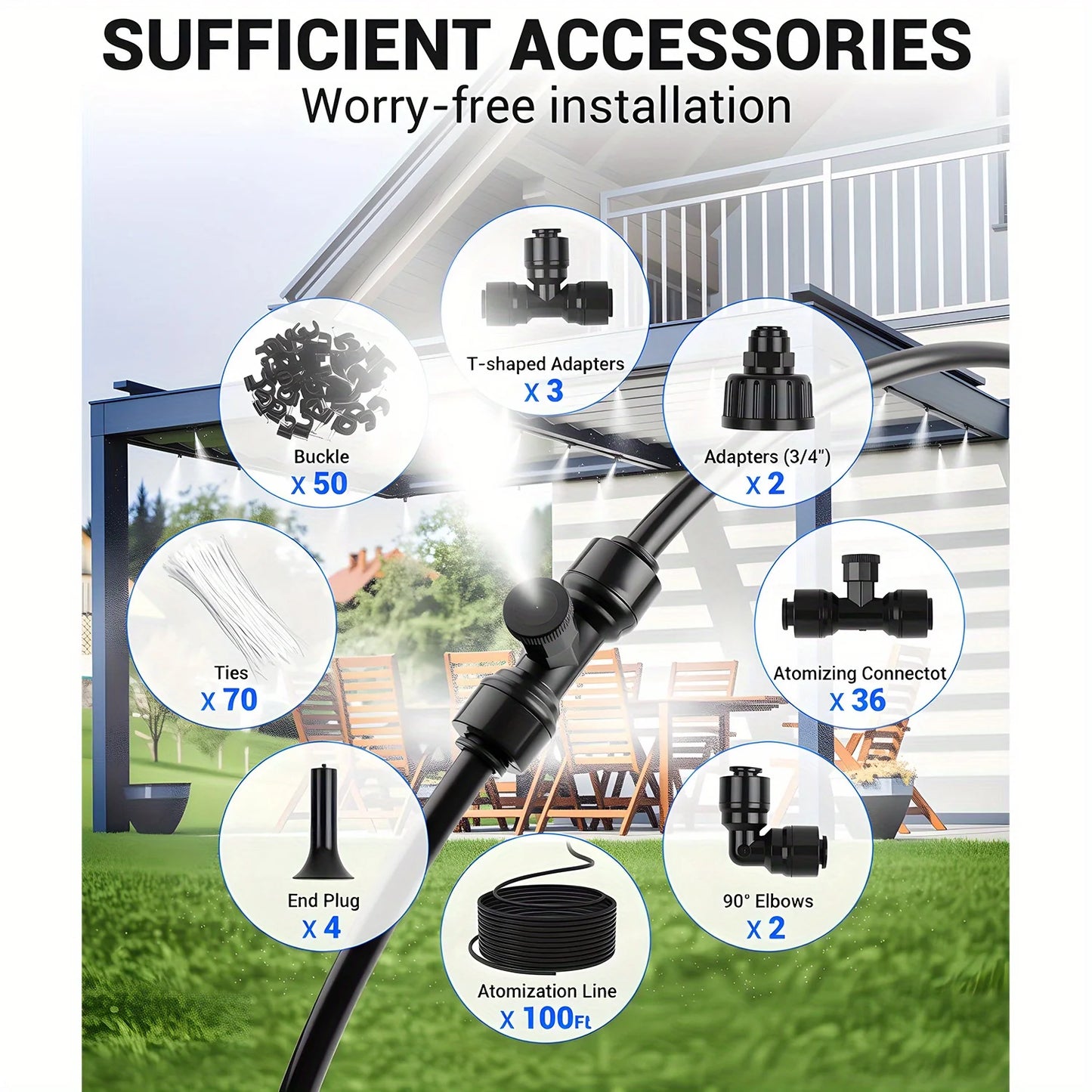 60FT Misters for Outside Patio Misters for Cooling (22 Mist Nozzles) Outdoor Water Patio Hose Greenhouse Mister System Outside Peaceful Pleasures Health and Wellness 100FT