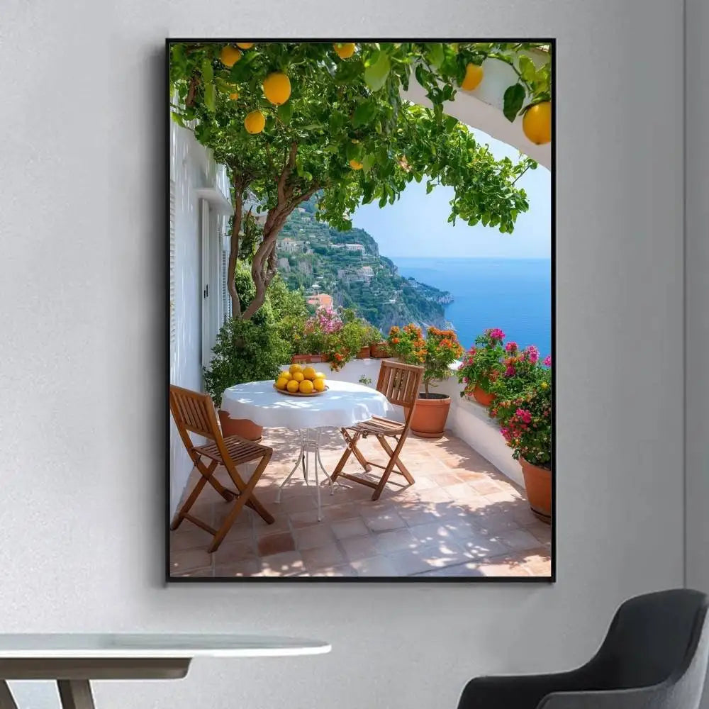 Lemon Abstract Landscape Retro Frameless Canvas Wall Art Print