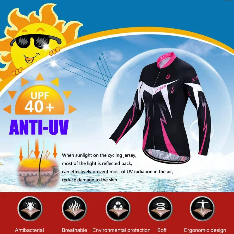 X-TIGER Women's Long Sleeve Cycling Jersey – MTB & Road Bike