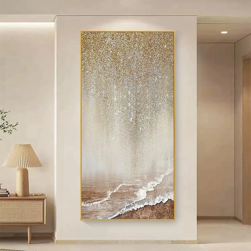 Modern Hand Painted Canvas Oil Painting Shiny Gold Abstract Wall Art Home Decor Mural Living Room Bedroom Porch Hanging Poster Peaceful Pleasures Health and Wellness