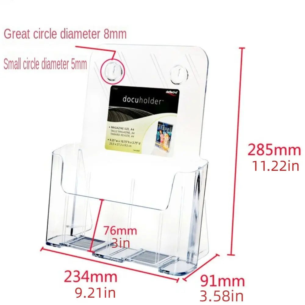 Durable A4 Size Brochure Holder Clear Non-slip Filing Magazine Rack Slanted Back Desktop Organizer Flyer Display Stand Locker Peaceful Pleasures Health and Wellness