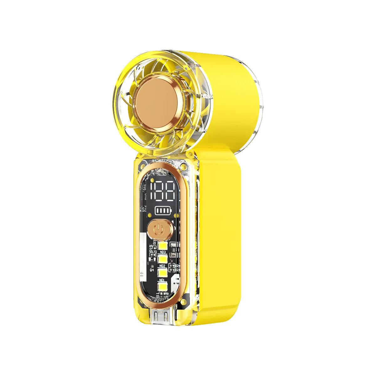 Mini Creative color Handheld Fan High-power Display Screen With Light USB Rechargeable pocket High-speed wind Turbo Fan Peaceful Pleasures Health and Wellness Yellow - 1Pc