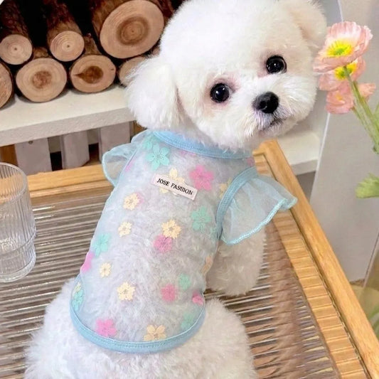 Floral Cooling Dog & Cat Mesh Vest | Breathable Summer T-Shirt Pet Summer Vest Peaceful Pleasures Health and Wellness