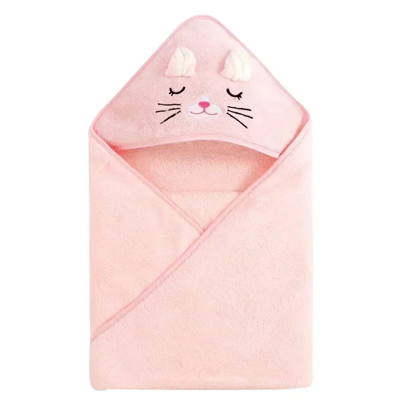 Baby Hooded Bath Towel | Cartoon Animal Coral Fleece 0–12M