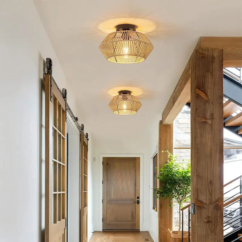 Rattan Ceiling Lamp E27 LED Lights Hand Woven Bedroom Hanging Lamps For Ceiling Light Modern Home Decoration Light Fixture Peaceful Pleasures Health and Wellness