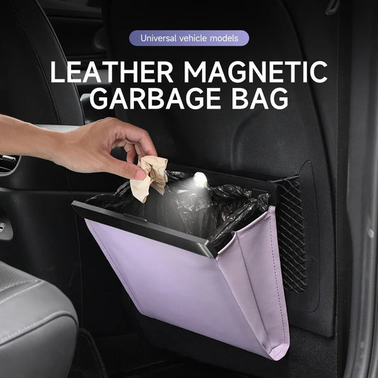 LED Car Trash Can – Magnetic PU Leather Back Seat Organizer Car Trash Can Oasis Select
