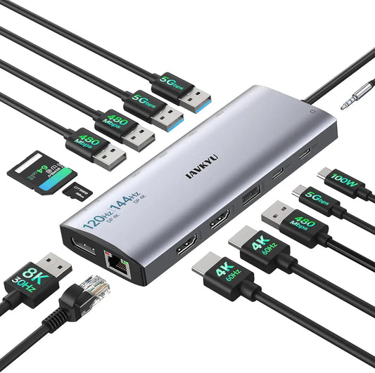 14-in-1 USB C Hub with Triple Monitor Support, 100W PD, 7 USB Ports Computer Accessories Peaceful Pleasures Health and Wellness United States