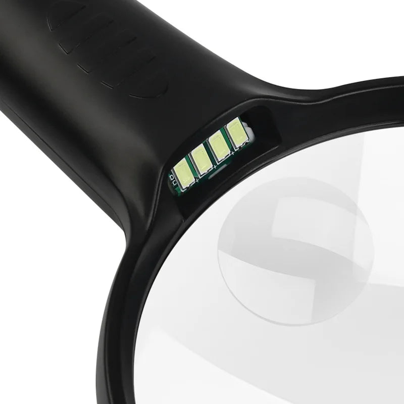 10X Handheld Illuminated Magnifying Glass with 4 Led Lights Reading Magnifier for Seniors Coins Insect Inspection Jewelry Loupe Peaceful Pleasures Health and Wellness