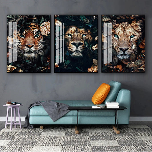 Nordic Animal Canvas Wall Art | Lion Tiger Deer Leopard Print Canvas Wall Art Peaceful Pleasures Health and Wellness