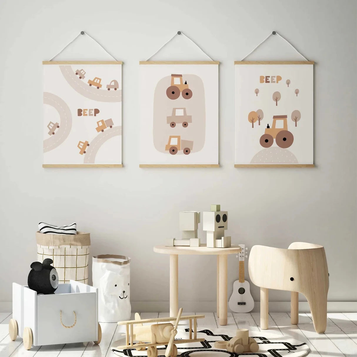 3-Piece Cartoon Vehicle Canvas Wall Art | Kids Room Decor