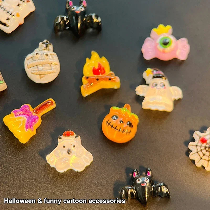 30pcs Halloween Nail Art Charm 3D Kawaii Pumpkin Ghost Halloween Resin Decorations Cartoon Clown Mini Figurines Resin Nail DIY Peaceful Pleasures Health and Wellness