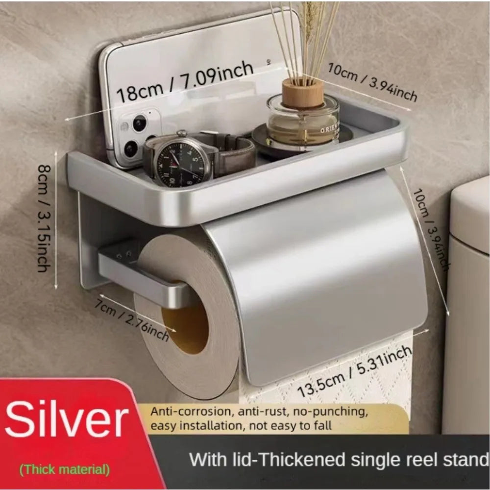Self-Adhesive Toilet Paper Holder with Shelf – No Drill