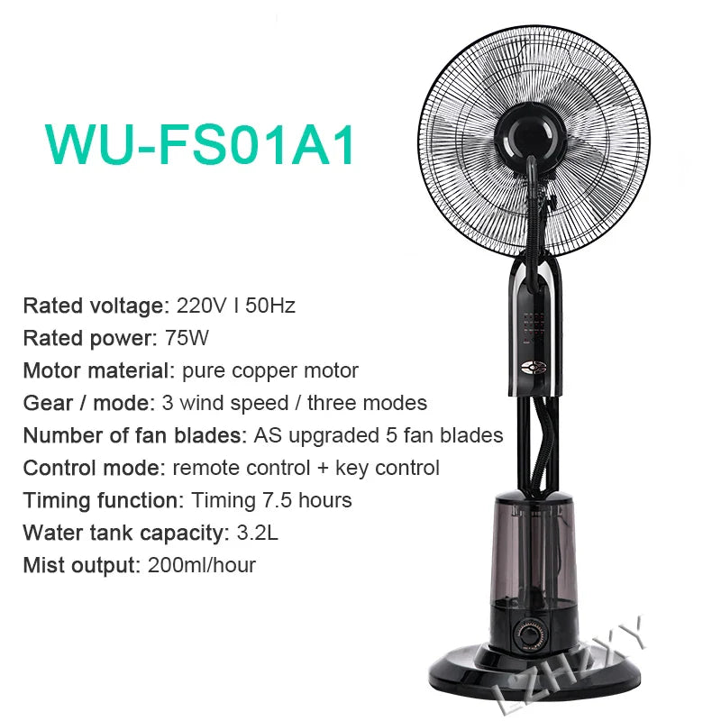 3.2L Mist Floor Fan – Remote, Oscillating, 3-Speed, 75W