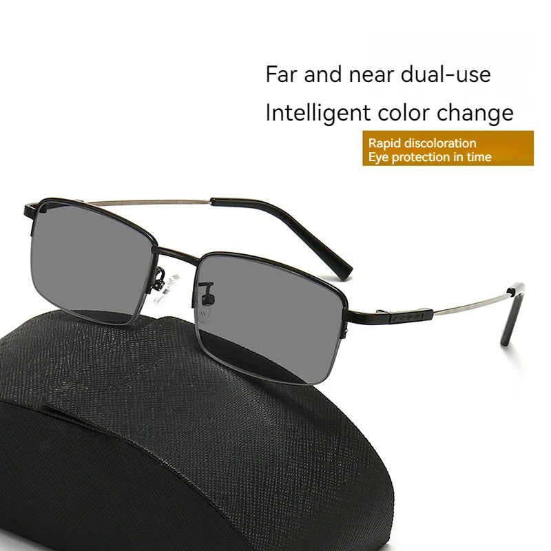 Multifocal Color Changing Presbyopia Glasses, Male Intelligent Zoom High-Definition Half Frame Presbyopia Glasses Peaceful Pleasures Health and Wellness