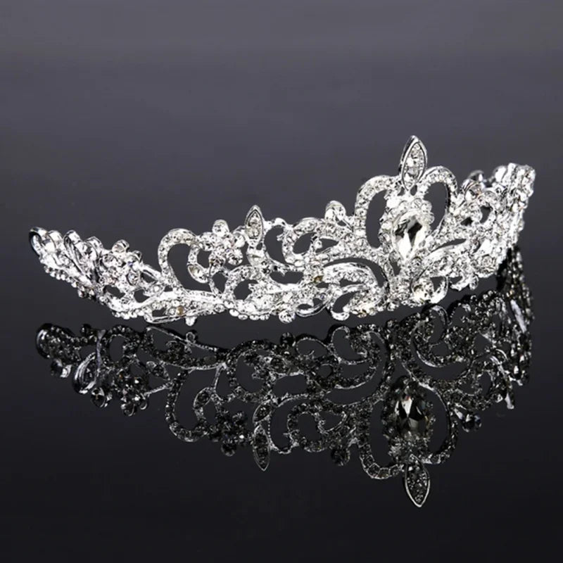 Wedding Hair Tiara Crystal Bridal Crown Silver Diadem Veil Tiaras