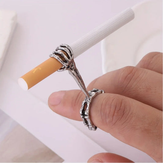 1pcHand bone smoking ring，Skull Pattern Cigarette Holder Ring Peaceful Pleasures Health and Wellness