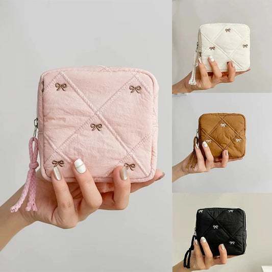 Quilted Bow Cosmetic Bag – Large Capacity Travel Toiletry Pouch Cosmetic Travel Bag Peaceful Pleasures Health and Wellness