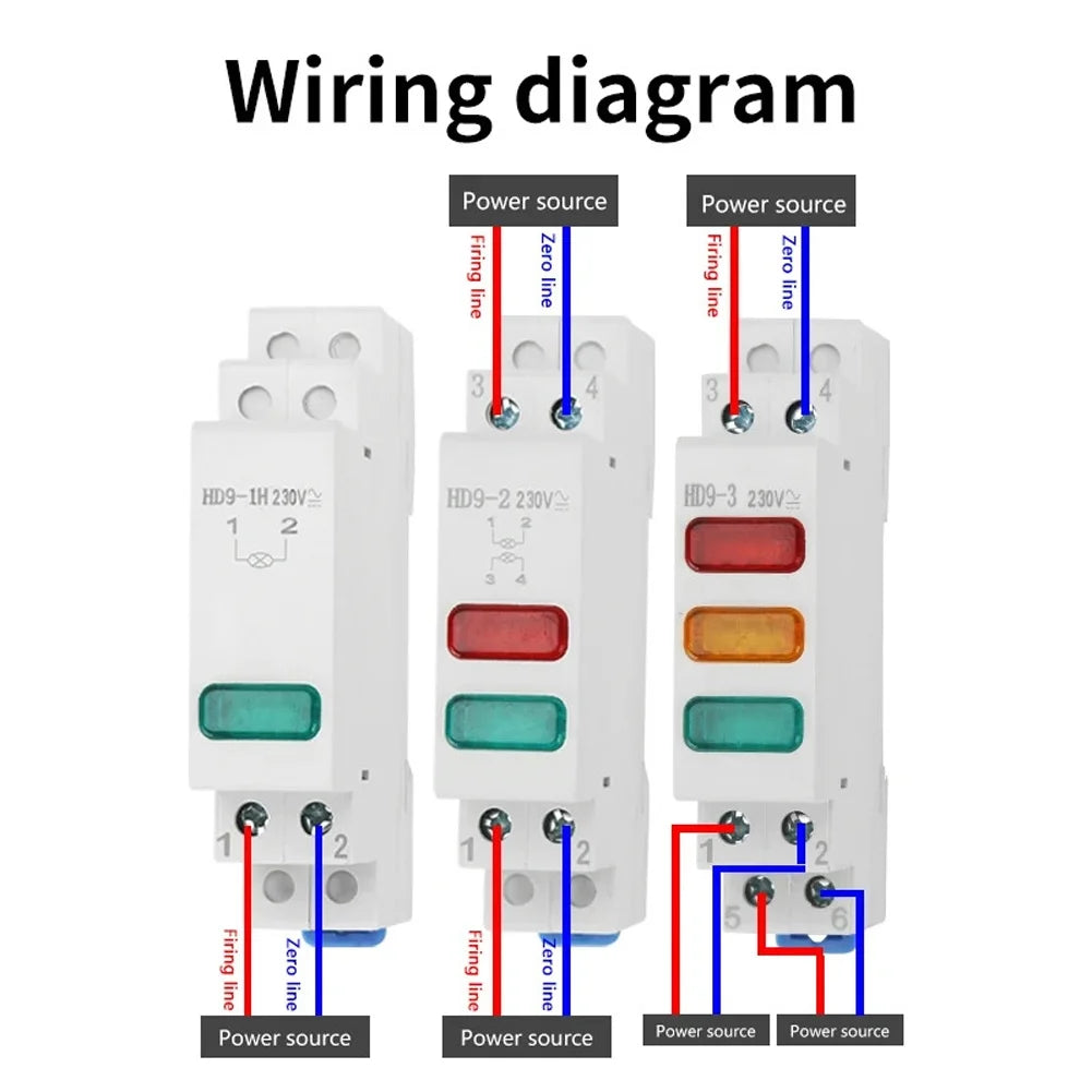 DIN Rail Mount LED Signal Lamp 230V Indicating Pilot Lights Power