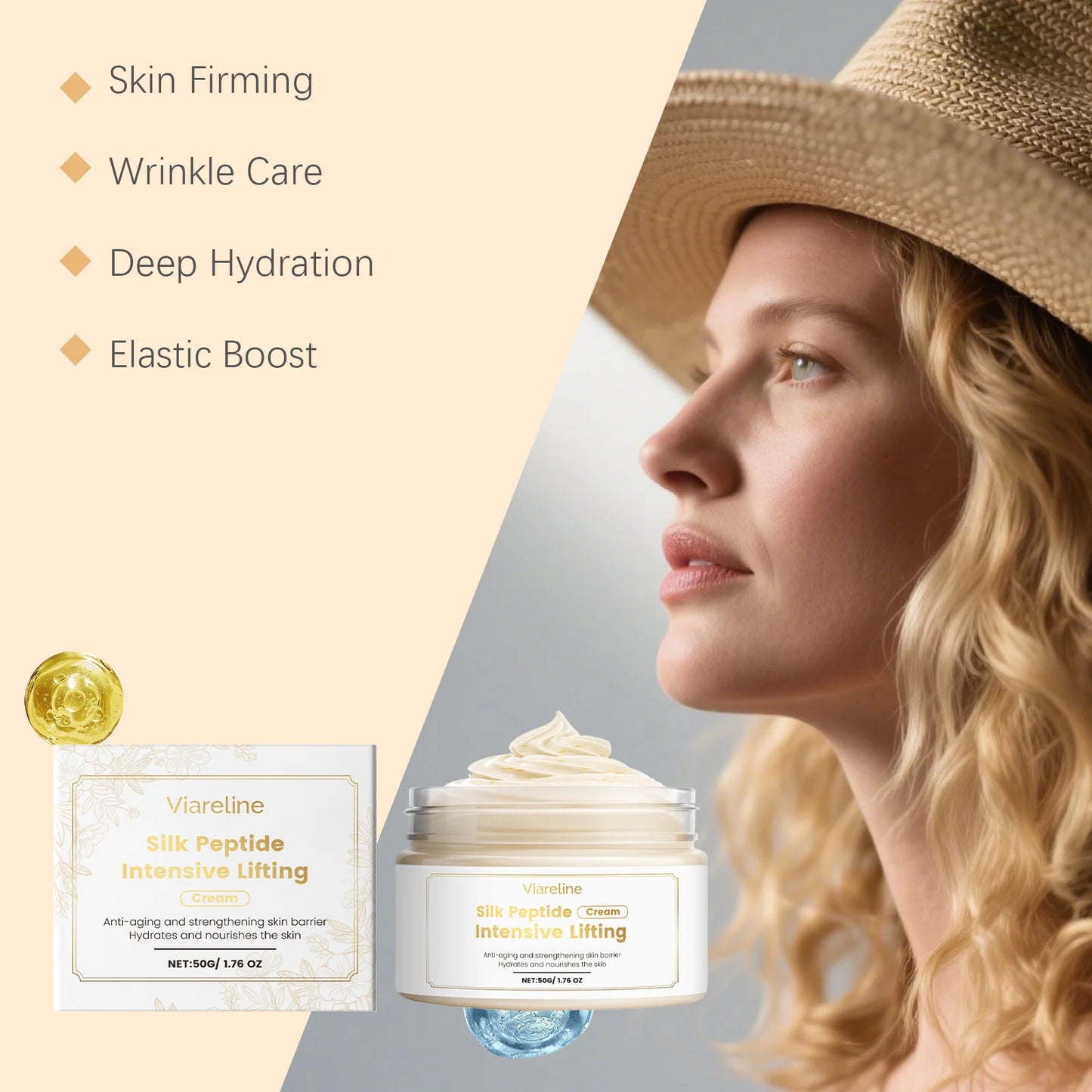 Silk Peptide Intensive Lifting Cream Firming Moisturizing Glowing Increase Elasticity Improve Sagging Soft Tightening Face Cream Peaceful Pleasures Health and Wellness