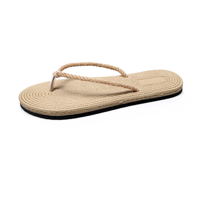 Women's Flat Flip Flops Straw Sandals – Beach & Indoor Slides