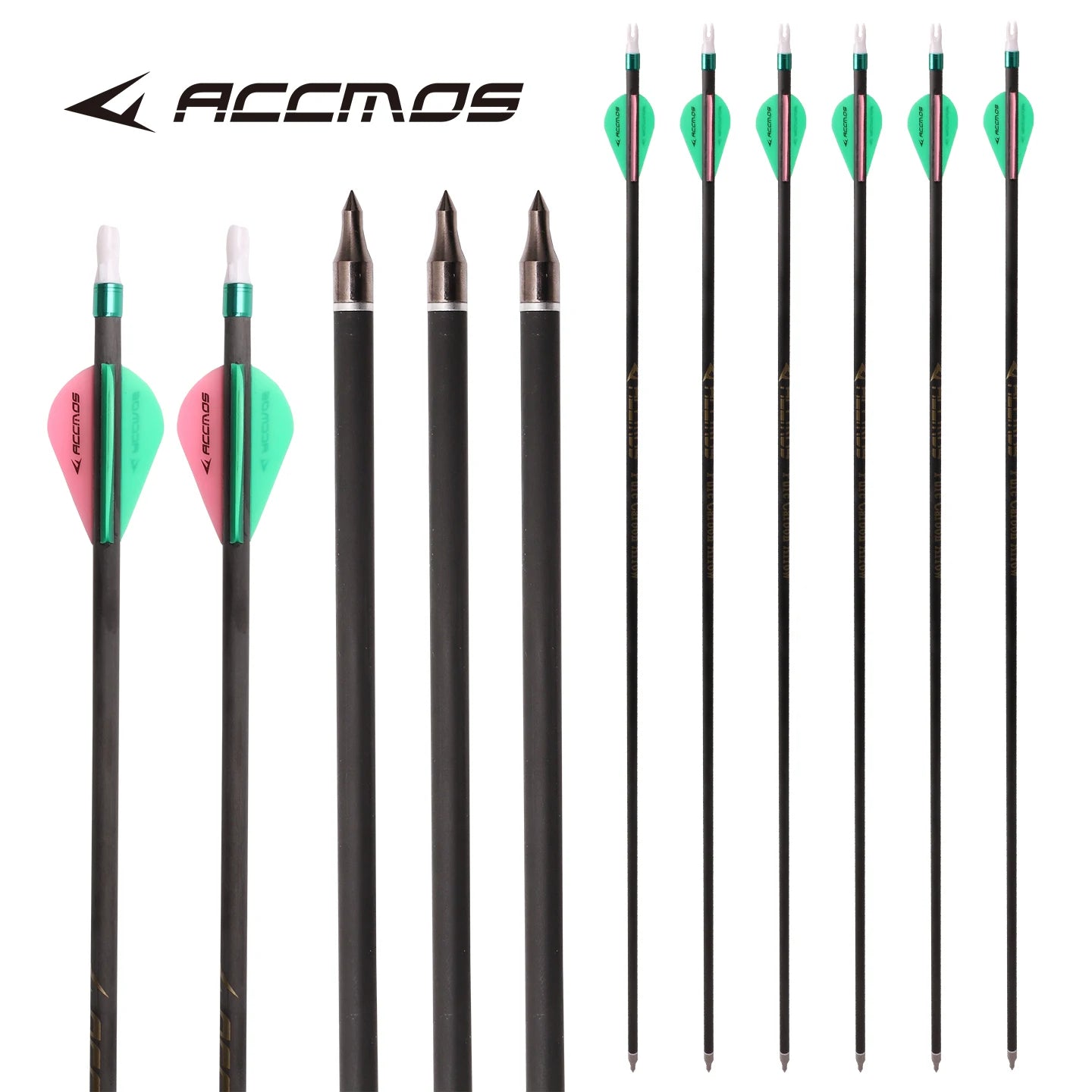 6 12 ACCMOS Beginner Arrow ID6 2 Spine 300 800 Green Pink Feather