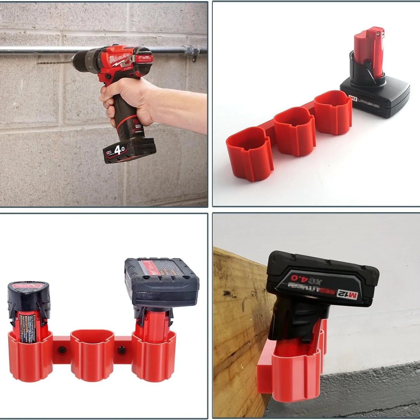 Milwaukee M12 Battery Tool Storage Holders Slots Wall Mount Bosch 12V