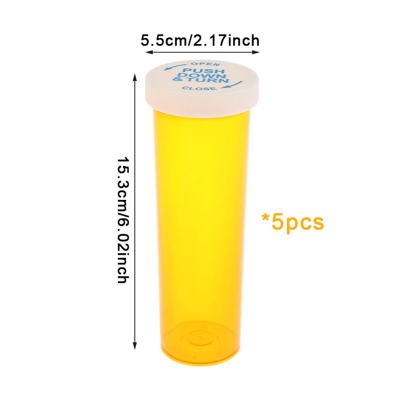 5Pcs Plastic Medicine Pill Bottles With Child Resistant Caps Medicine Containers Travel Pill Vials - 6/8/13/16/20/30/40/60 Dram Peaceful Pleasures Health and Wellness A8