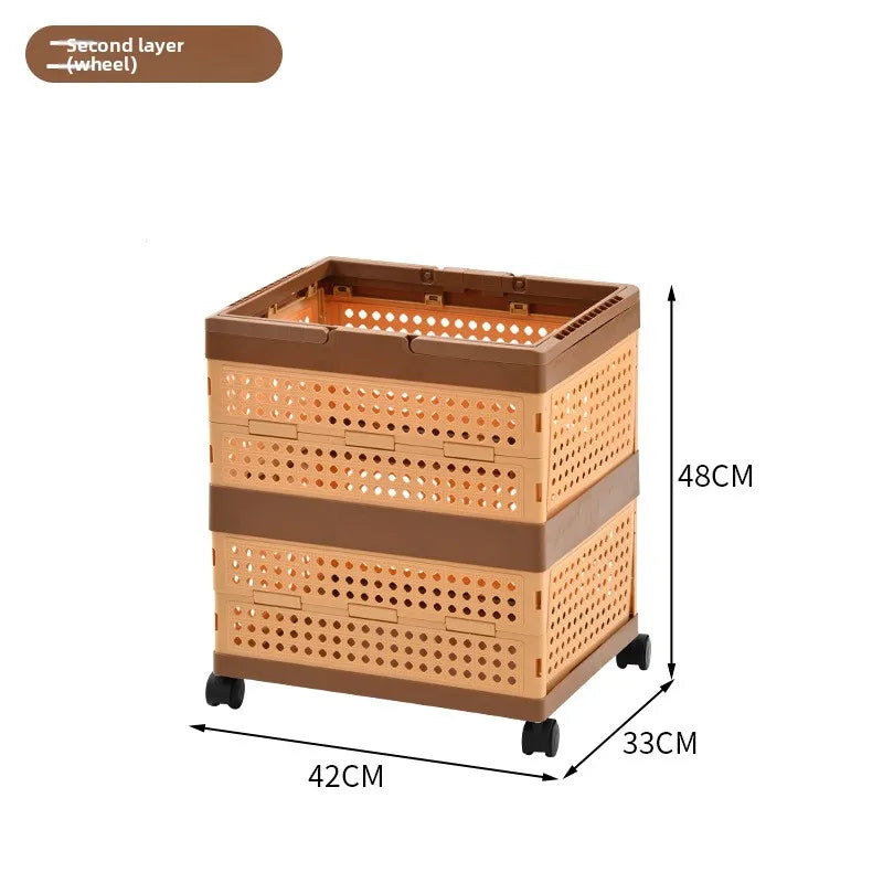 Foldable Storage Box with Wheels: Large Capacity Rolling Organizer for Clothes, Snacks, Toys & Books in Dorm Rooms or Homes Peaceful Pleasures Health and Wellness 2 Layer with Wheels