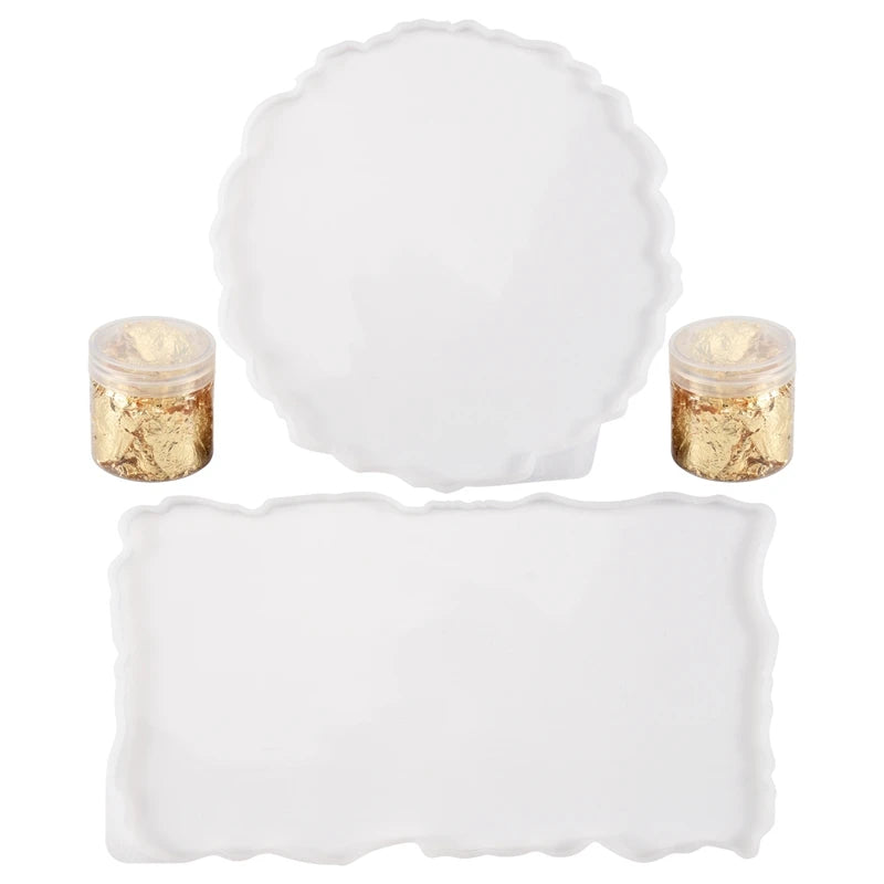 A36T-2 Pieces Tray Silicone Mold Kit Irregular Epoxy Resin Tray Molds For DIY Crafts (Rectangle+Round) Peaceful Pleasures Health and Wellness