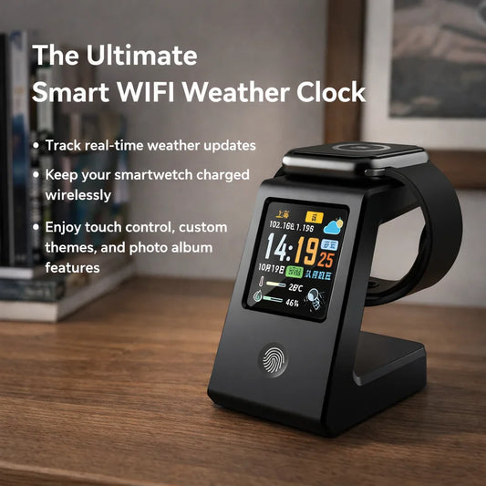 GEEKMAGIC Smart WiFi Weather Clock with Wireless Charging Smart Desk Clock Oasis Select