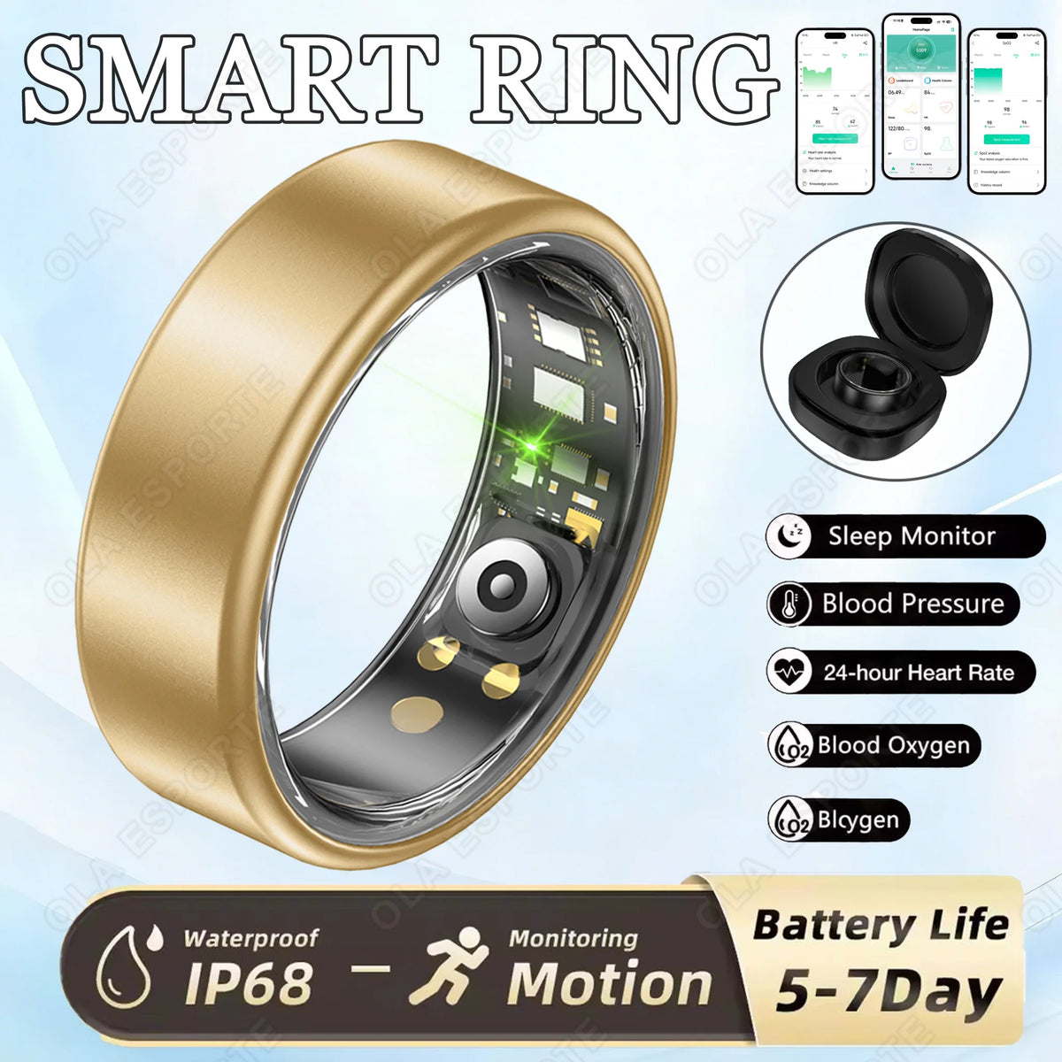 New R09 Smart Ring Men Women with Charging Case,Heart Rate Blood Oxygen,Skin Temperature Monitor,5ATM Waterproof For Android iOS Peaceful Pleasures Health and Wellness